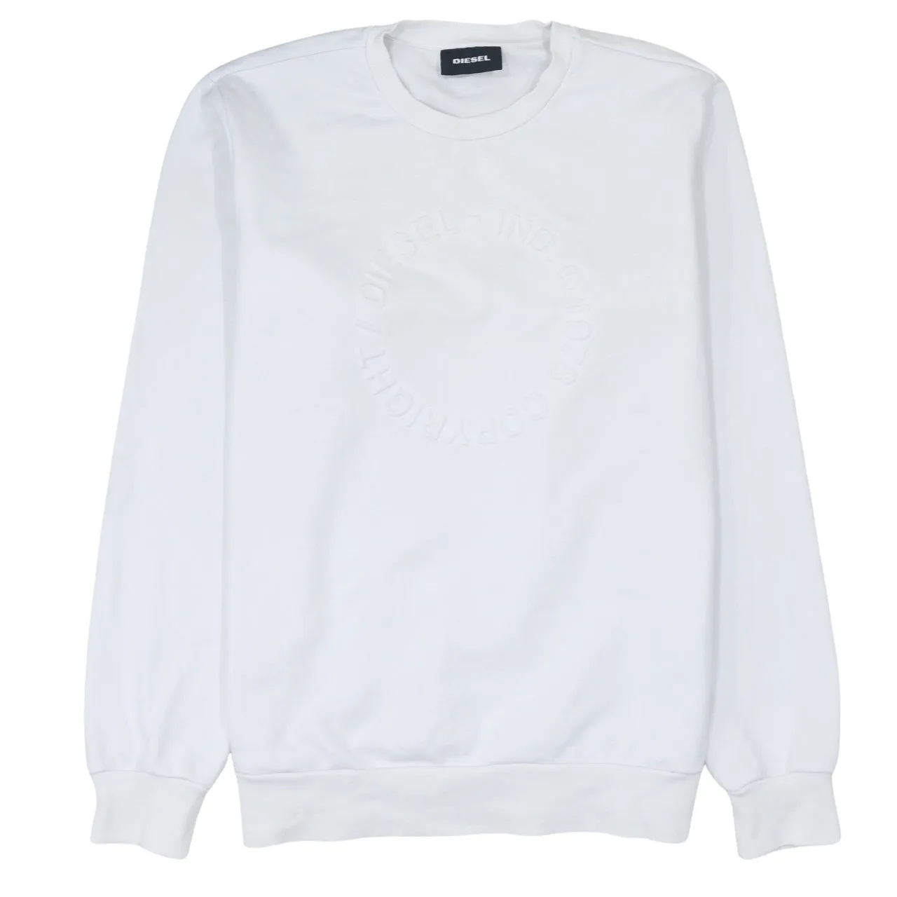 Diesel White Sweatshirt Men's XLarge Embossed Circular Logo Crewneck Pullover Top sold by Vintage Club