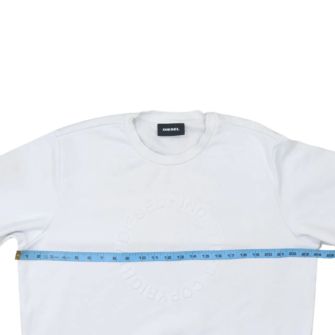 Diesel White Sweatshirt Men's XLarge Embossed Circular Logo Crewneck Pullover Top sold by Vintage Club product image thumbnail 5