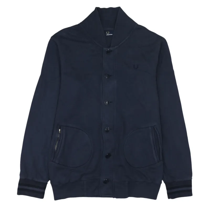 Fred Perry Navy Blue Sweatshirt Women's Large Button Front Embroidered Logo Pockets Jacket Top made by Fred Perry