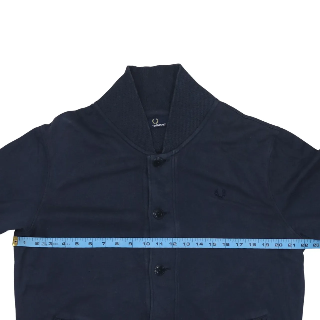 Fred Perry Navy Blue Sweatshirt Women's Large Button Front Embroidered Logo Pockets Jacket Top sold by Vintage Club product image thumbnail 5