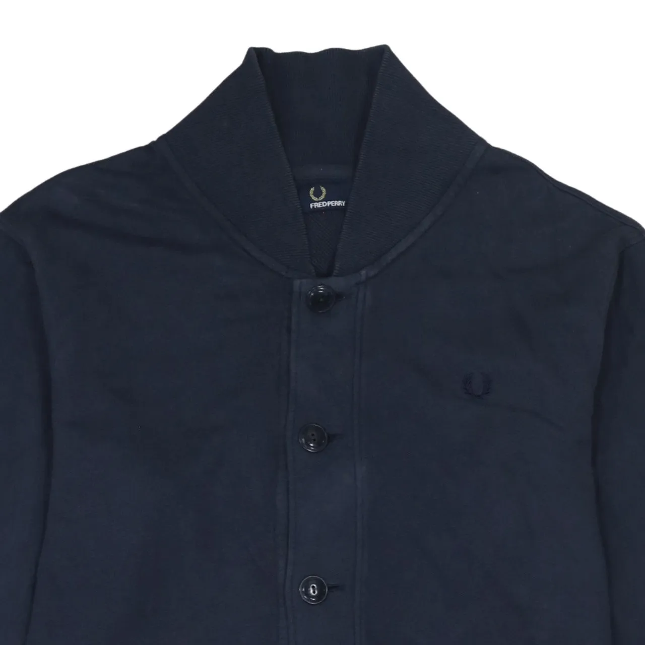 Fred Perry Navy Blue Sweatshirt Women's Large Button Front Embroidered Logo Pockets Jacket Top sold by Vintage Club product image thumbnail 3