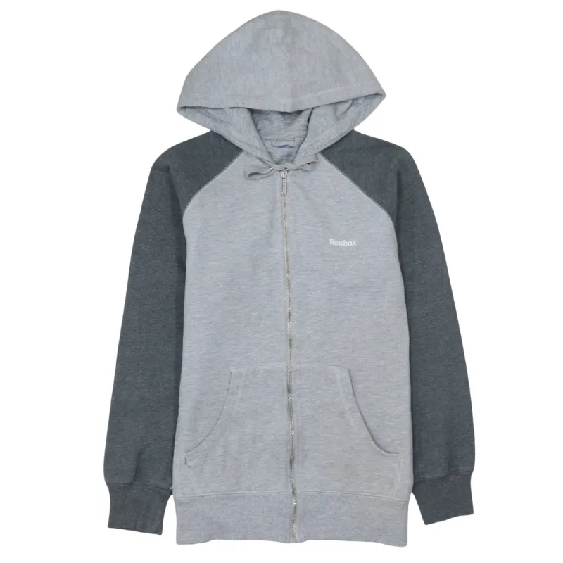 Reebok Grey Full Zip Hoodie Men's Small Embroidered Chest Logo Raglan Sleeves Sweatshirt sold by Vintage Club