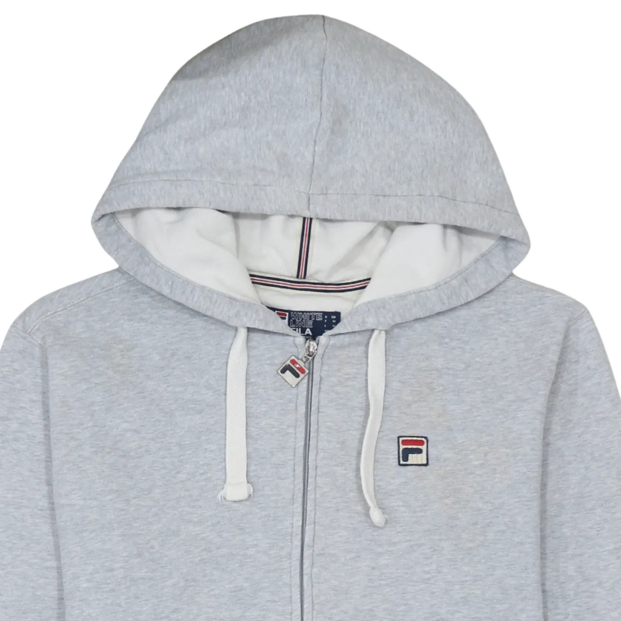 Fila Light Grey Zip Hoodie Men's Medium Embroidered Chest Logo Split Pockets Sweatshirt sold by Vintage Club product image thumbnail 3