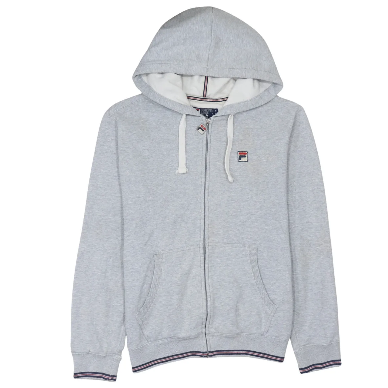 Fila Light Grey Zip Hoodie Men's Medium Embroidered Chest Logo Split Pockets Sweatshirt sold by Vintage Club