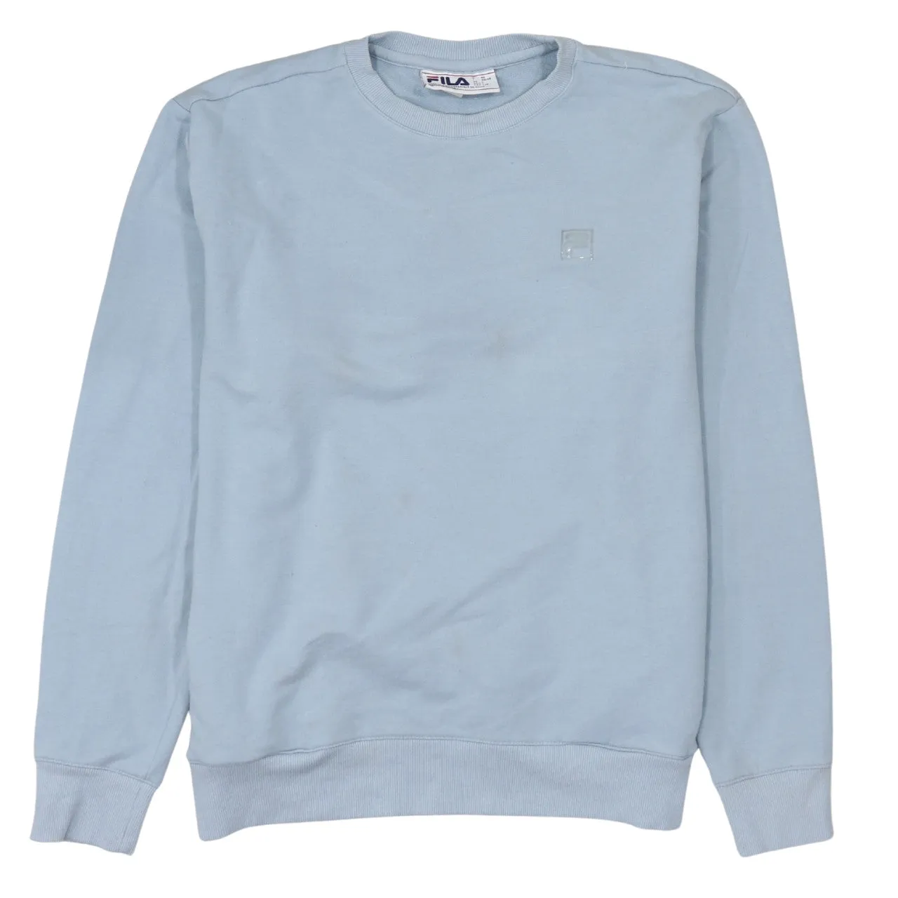 Fila Light Blue Sweatshirt Women’s Large Embroidered Chest Logo Ribbed Cuffs Pullover Top sold by Vintage Club