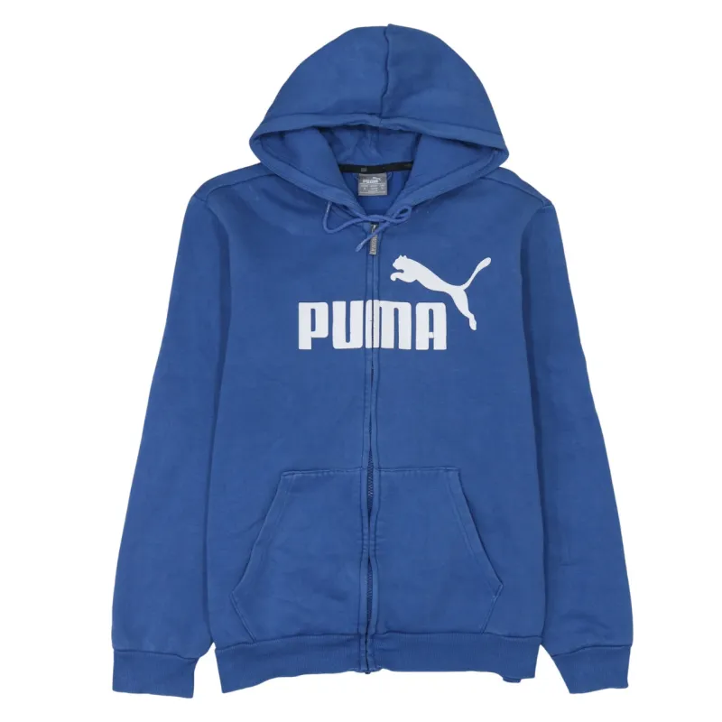 Puma Blue Zip Hoodie Men's Medium Printed Chest Logo Front Pockets Sweatshirt sold by Vintage Club