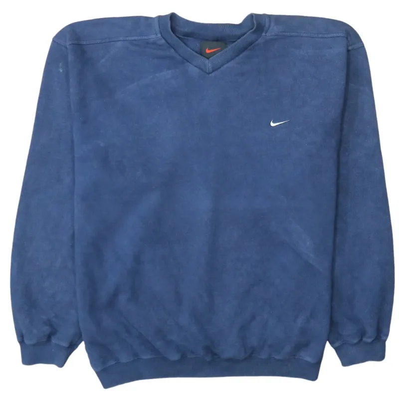 Nike Navy Blue Sweatshirt Men's XLarge V Neck Embroidered Swoosh Ribbed Cuffs Pullover sold by Vintage Club