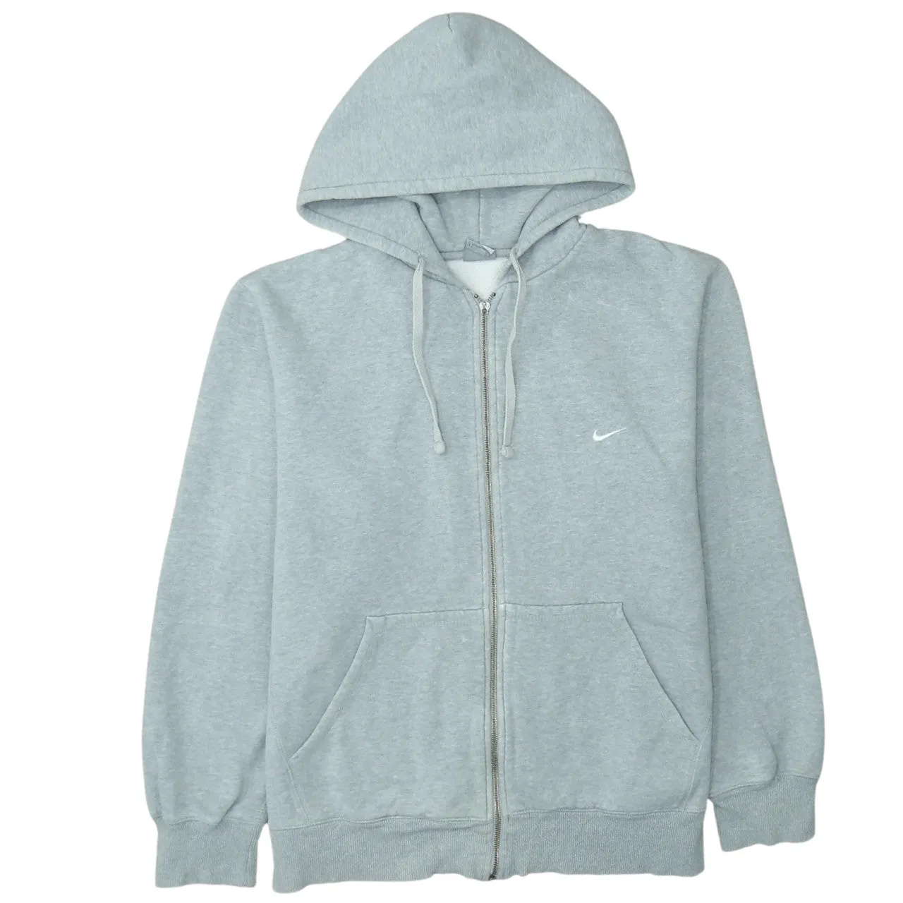 Nike Light Grey Full Zip Hoodie Men's XLarge Embroidered Swoosh Split Pockets Fleece Sweatshirt sold by Vintage Club