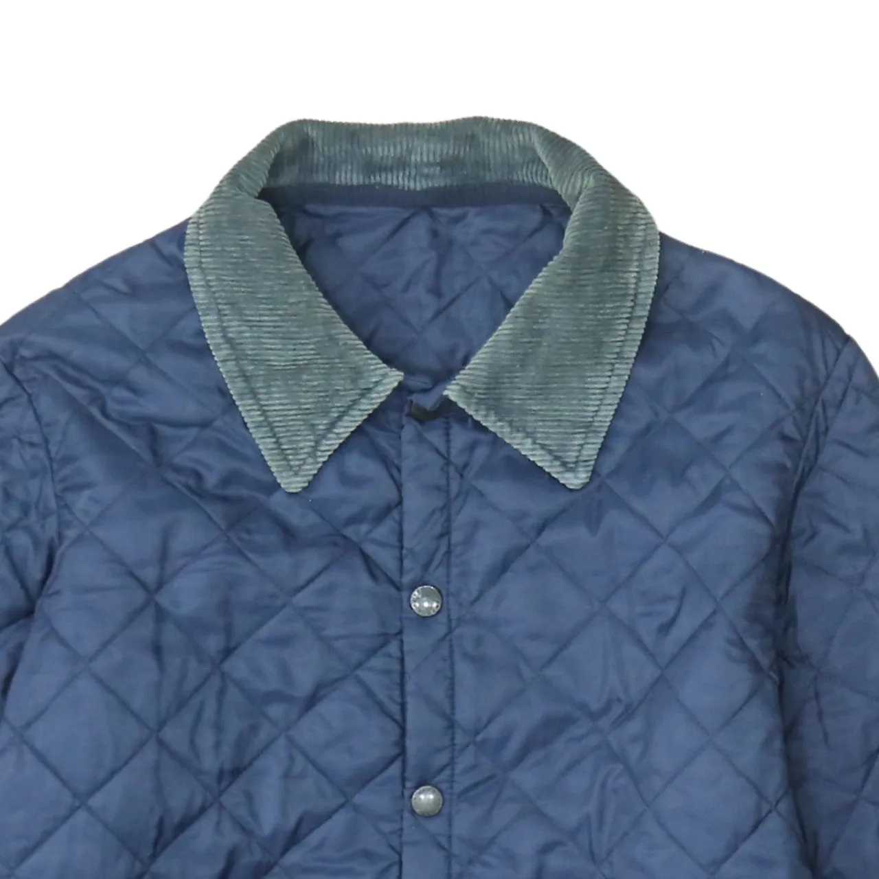 Barbour Navy Blue Quilted Jacket Men's Large Cord Collar Snap Front Outerwear Coat sold by Vintage Club product image thumbnail 3