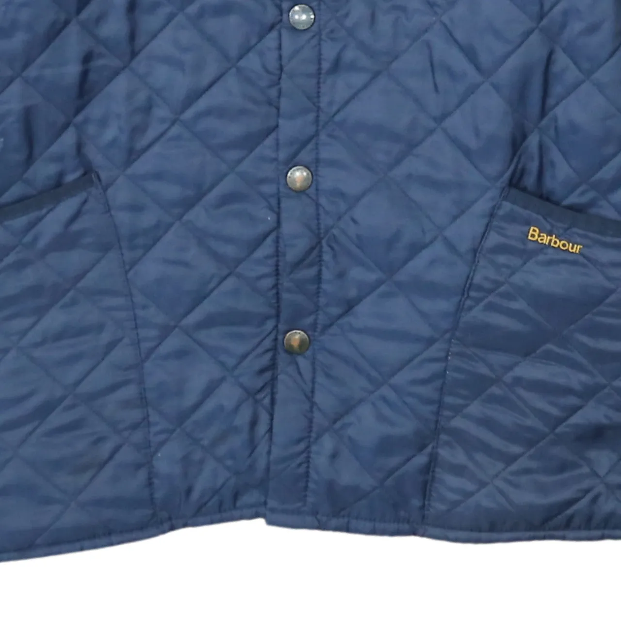 Barbour Navy Blue Quilted Jacket Men's Large Cord Collar Snap Front Outerwear Coat sold by Vintage Club product image thumbnail 4