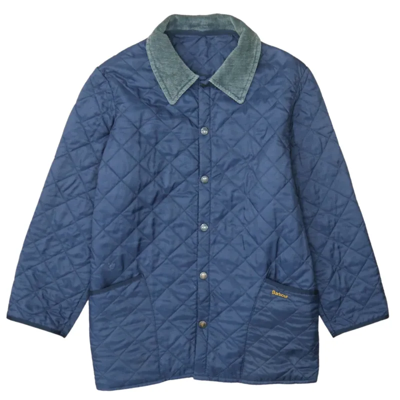 Barbour Navy Blue Quilted Jacket Men's Large Cord Collar Snap Front Outerwear Coat sold by Vintage Club