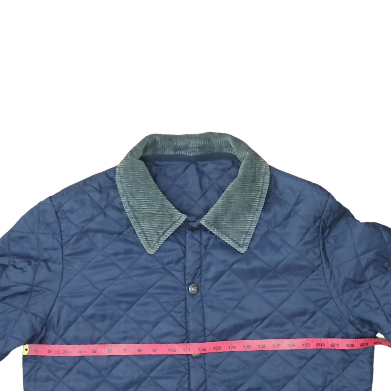 Barbour Navy Blue Quilted Jacket Men's Large Cord Collar Snap Front Outerwear Coat sold by Vintage Club product image thumbnail 5