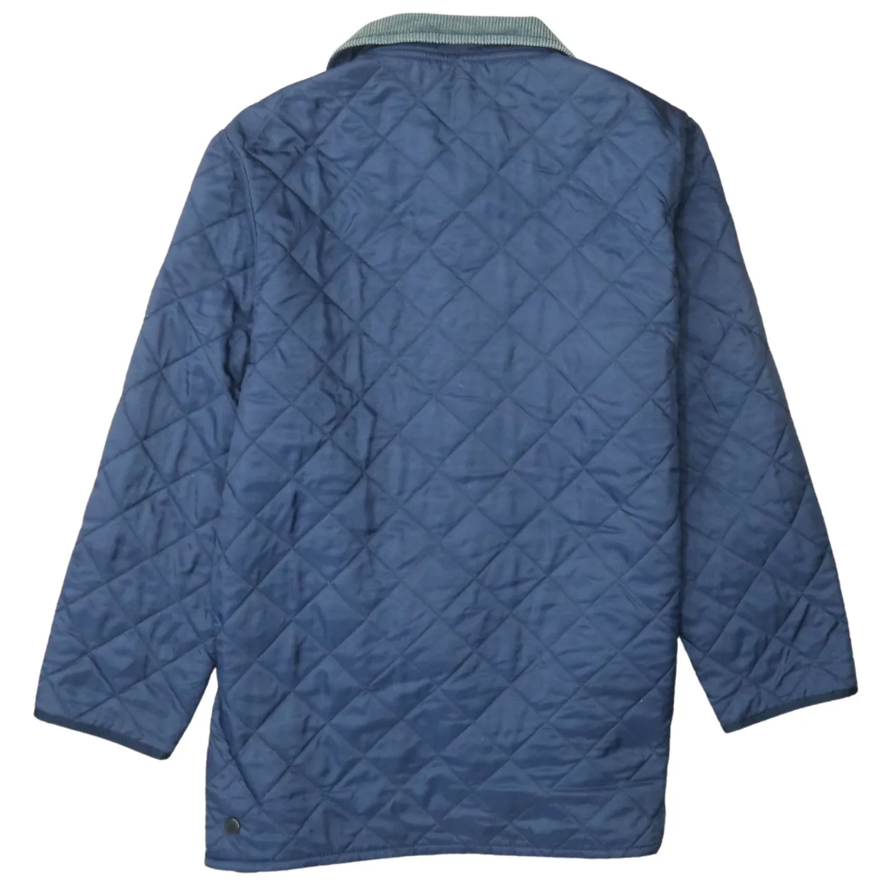 Barbour Navy Blue Quilted Jacket Men's Large Cord Collar Snap Front Outerwear Coat sold by Vintage Club product image thumbnail 2