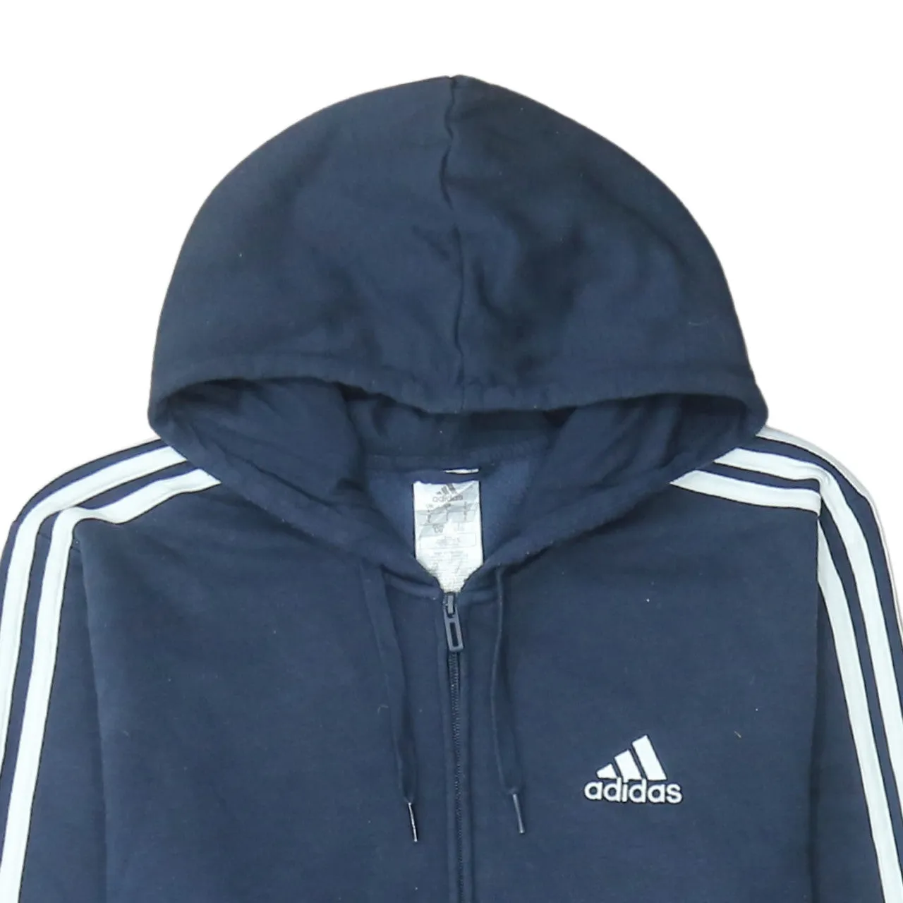 Adidas Navy Blue Hoodie Men's Large Full Zip Embroidered Logo Three Stripe Sleeves Sweatshirt sold by Vintage Club product image thumbnail 3