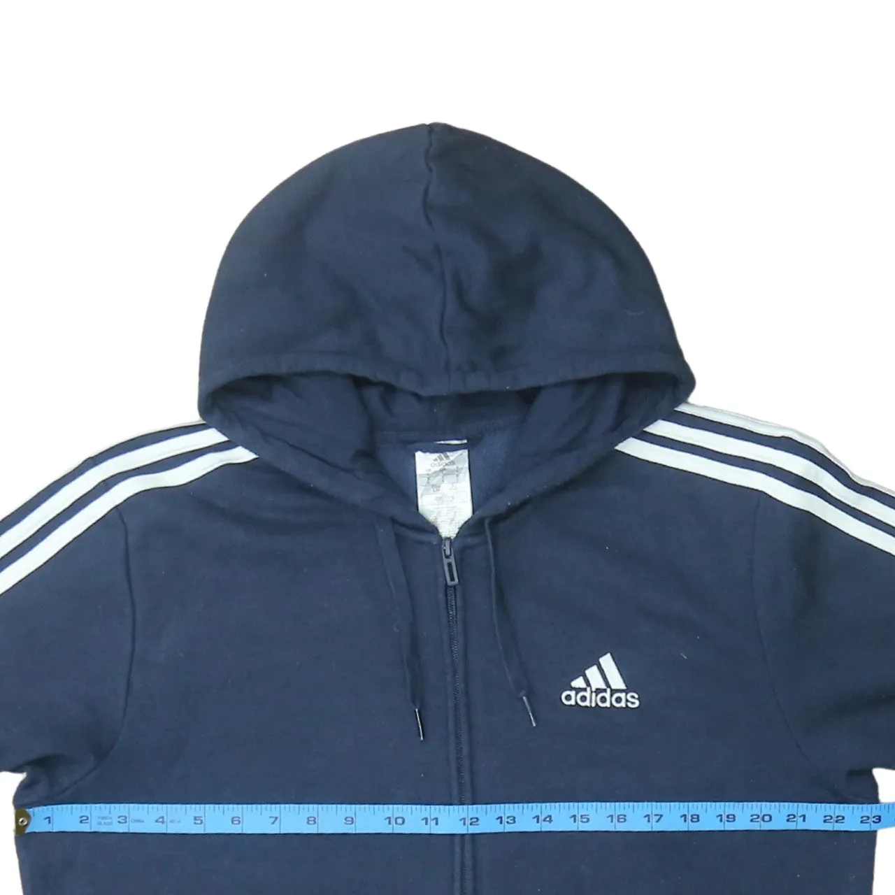 Adidas Navy Blue Hoodie Men's Large Full Zip Embroidered Logo Three Stripe Sleeves Sweatshirt sold by Vintage Club product image thumbnail 5
