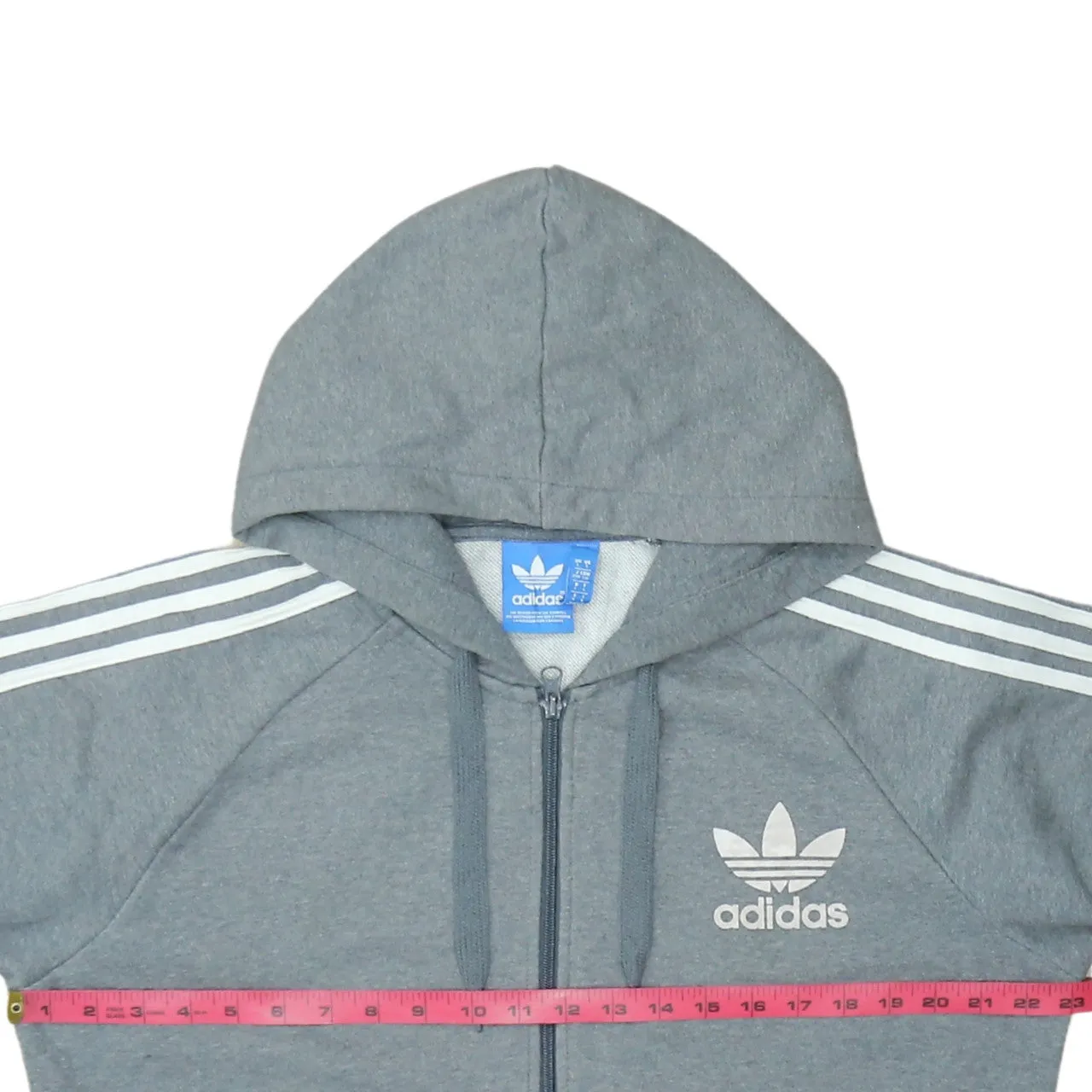 Adidas Grey Full Zip Hoodie Women’s Large Trefoil Printed Logo Three Stripe Sleeves Sweatshirt sold by Vintage Club product image thumbnail 5