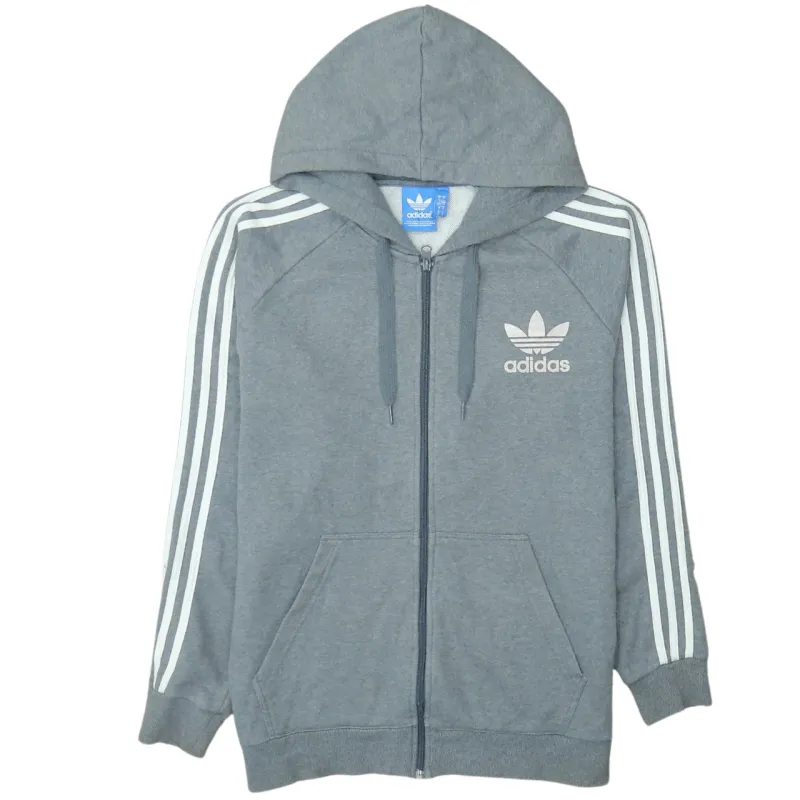 Adidas Grey Full Zip Hoodie Women’s Large Trefoil Printed Logo Three Stripe Sleeves Sweatshirt sold by Vintage Club