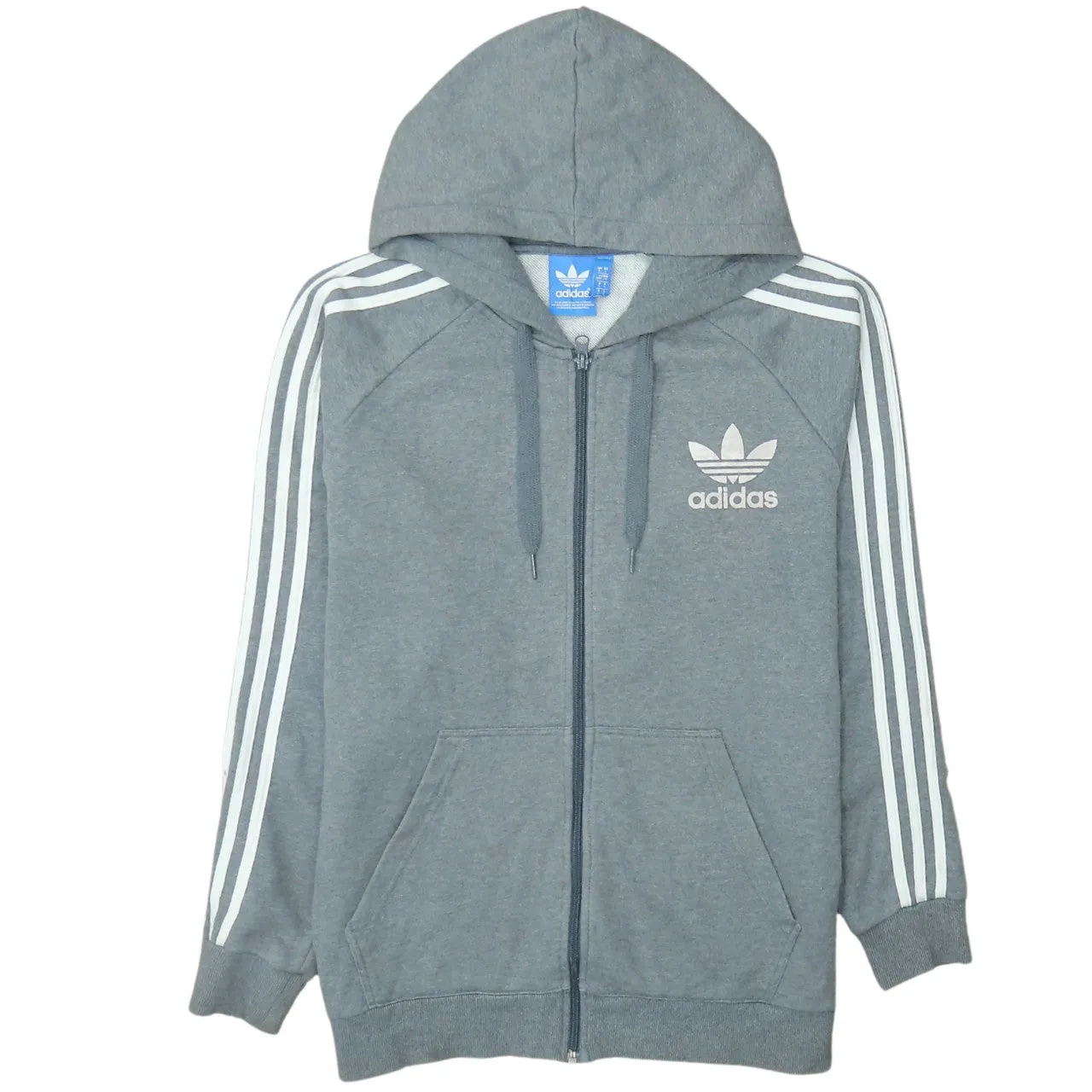 Adidas Grey Full Zip Hoodie Women’s Large Trefoil Printed Logo Three Stripe Sleeves Sweatshirt sold by Vintage Club