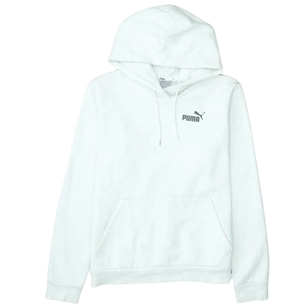 Puma White Hoodie Women’s Medium Printed Logo Front Pocket Pullover Sweatshirt sold by Vintage Club