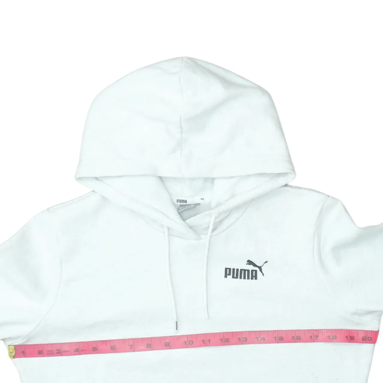 Puma White Hoodie Women’s Medium Printed Logo Front Pocket Pullover Sweatshirt sold by Vintage Club product image thumbnail 5