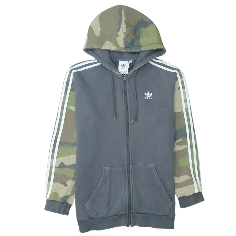 Adidas Grey Camo Full Zip Hoodie Men's Medium Trefoil Embroidered Logo Three Stripe Top made by Adidas