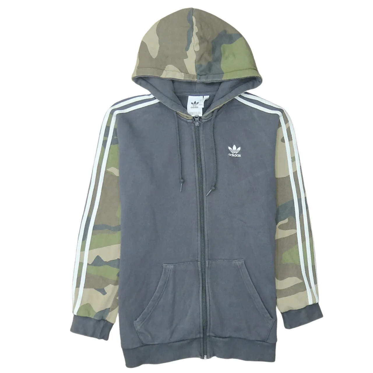 Adidas Grey Camo Full Zip Hoodie Men's Medium Trefoil Embroidered Logo Three Stripe Top sold by Vintage Club