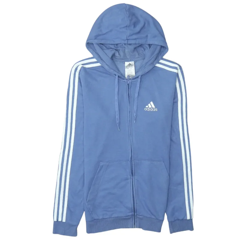 Adidas Blue Full Zip Hoodie Women’s Small Three Stripe Sleeves Printed Logo Sweatshirt sold by Vintage Club
