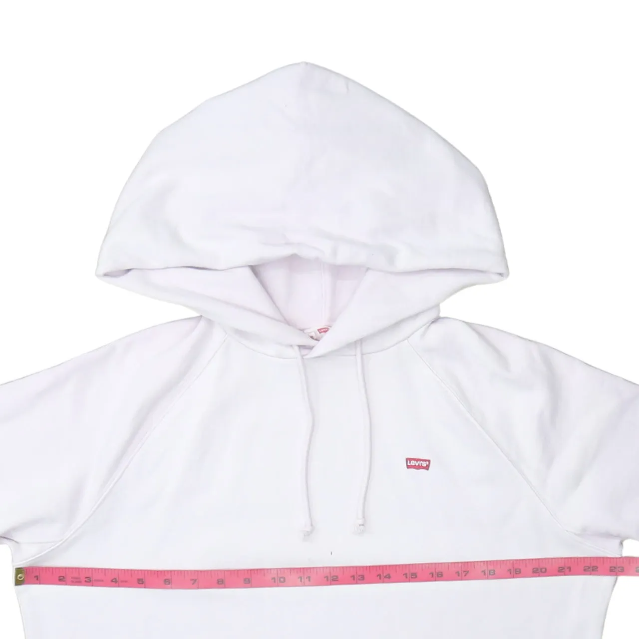 Levi's White Hoodie Men's Medium Small Box Logo Drawstring Pocket Pullover Sweatshirt sold by Vintage Club product image thumbnail 5