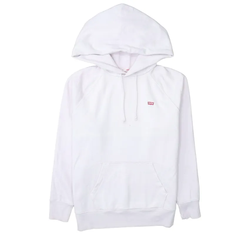 Levi's White Hoodie Men's Medium Small Box Logo Drawstring Pocket Pullover Sweatshirt sold by Vintage Club