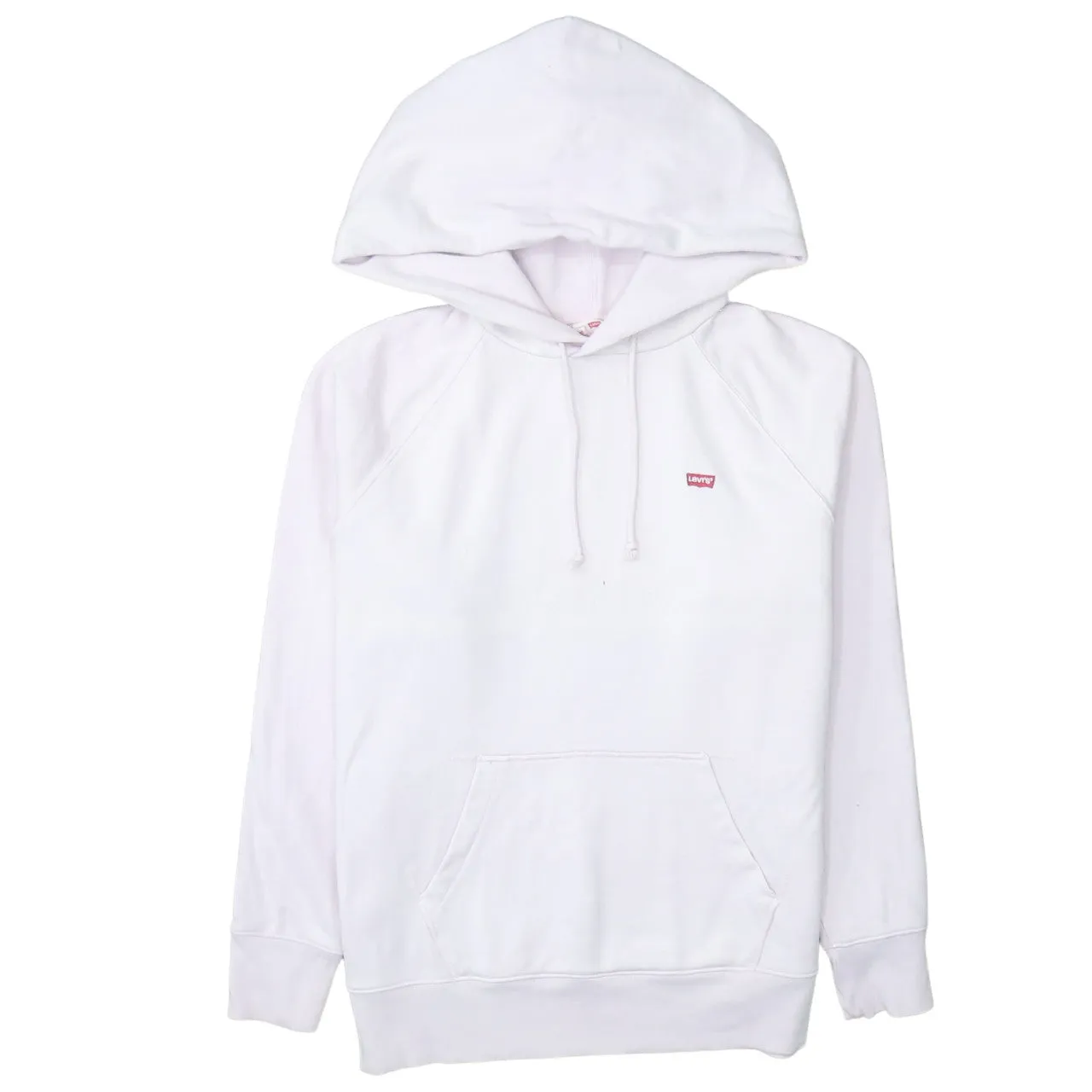 Levi's White Hoodie Men's Medium Small Box Logo Drawstring Pocket Pullover Sweatshirt sold by Vintage Club