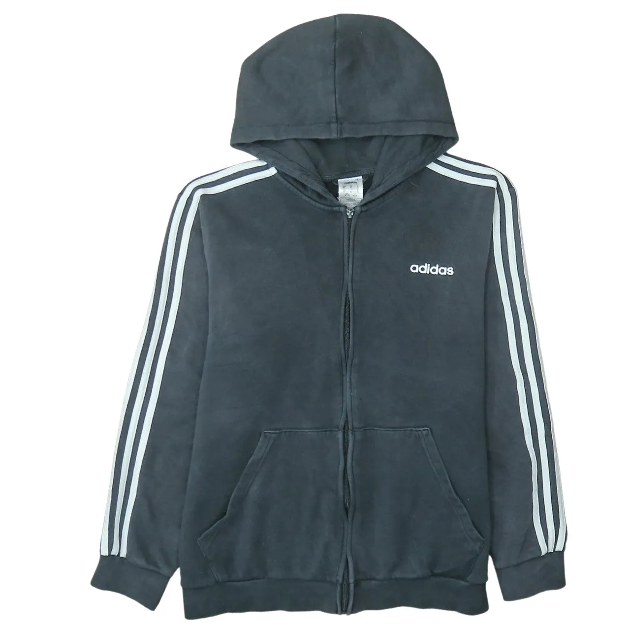 Adidas Black Hoodie Men's XLarge Full Zip Three Stripe Sleeves Embroidered Logo Top sold by Vintage Club