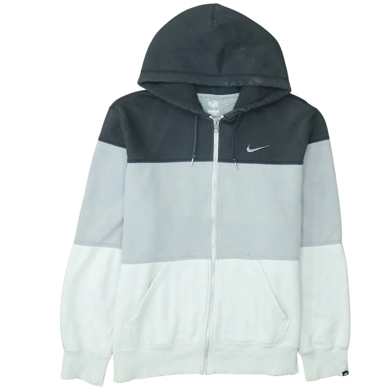Nike Grey Colour Block Full Zip Hoodie Men’s XLarge Embroidered Swoosh Pockets Sweatshirt sold by Vintage Club