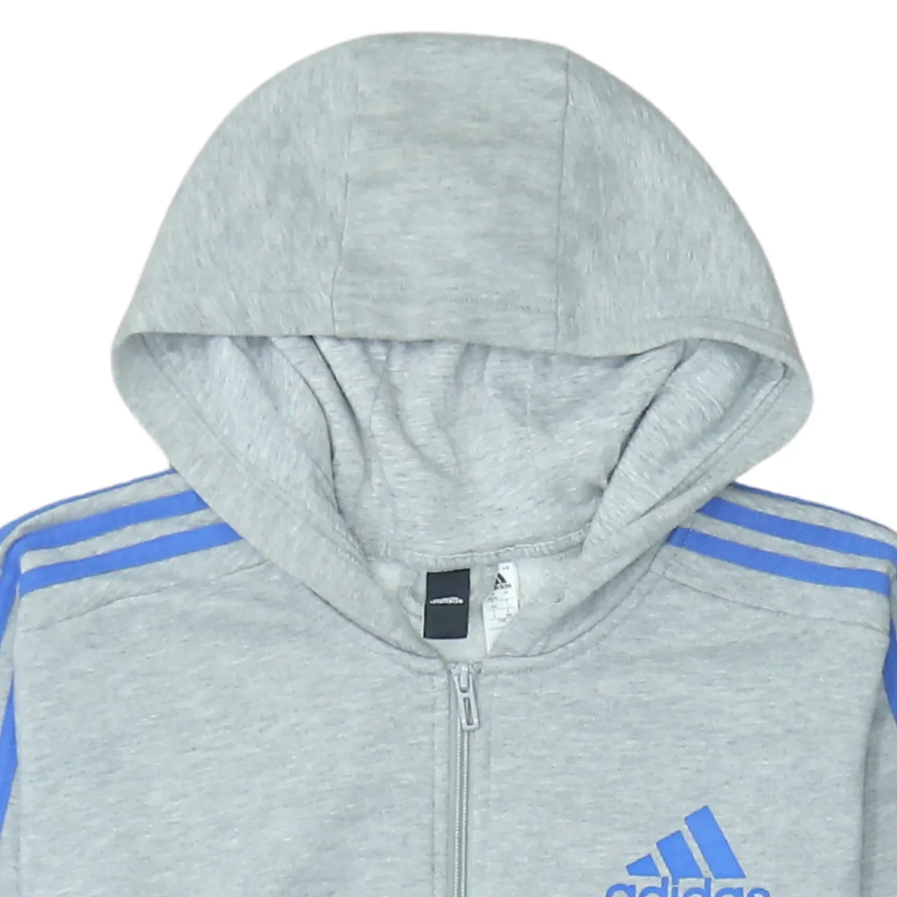 Adidas Light Grey Hoodie Men's Medium Full Zip Blue Three Stripe Embroidered Logo Top sold by Vintage Club product image thumbnail 3