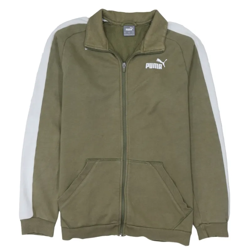Puma Khaki Green Track Jacket Men's Medium White Stripe Sleeves Printed Logo Zip Sweatshirt sold by Vintage Club