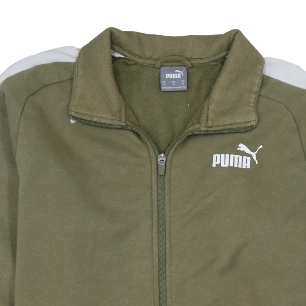 Puma Khaki Green Track Jacket Men's Medium White Stripe Sleeves Printed Logo Zip Sweatshirt sold by Vintage Club product image thumbnail 3