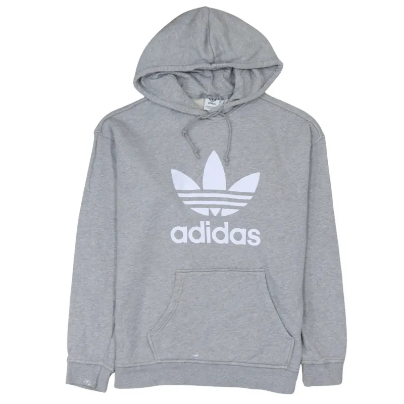 Adidas Grey Hoodie Women’s Medium Trefoil Printed Logo Drawstring Hood Front Pocket Sweatshirt sold by Vintage Club