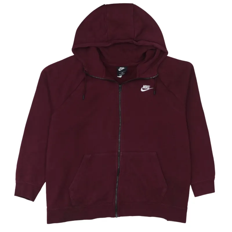 Nike Burgundy Red Hoodie Women's XXLarge Embroidered Swoosh Full Zip Pocket Sweatshirt made by Nike