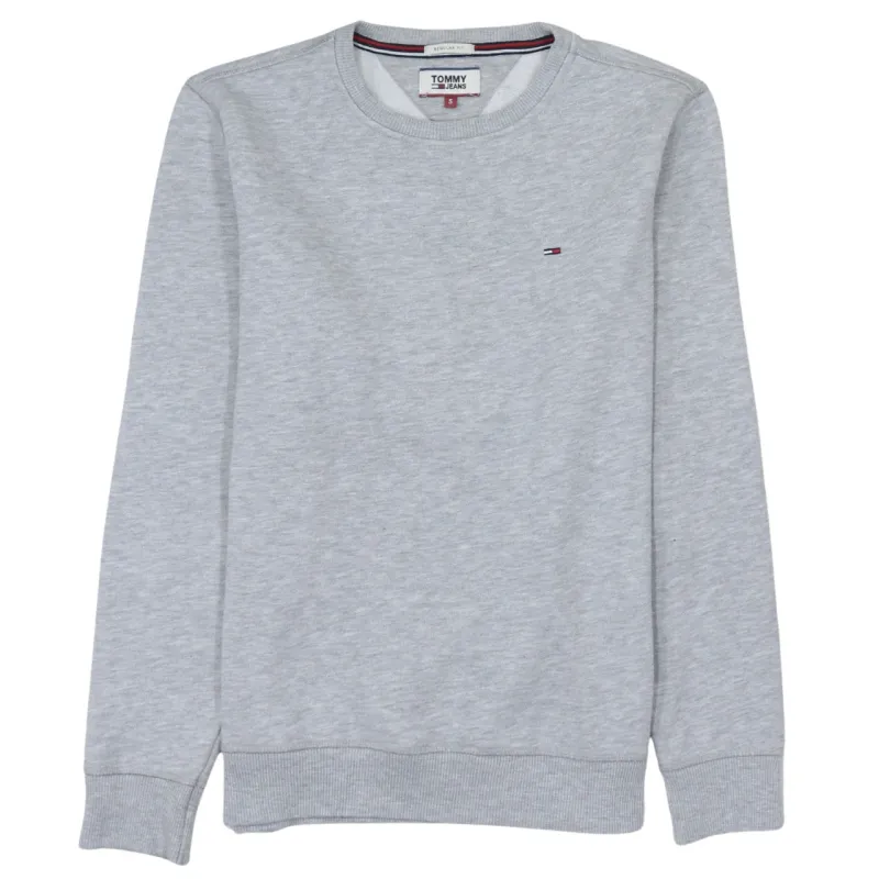 Tommy Jeans Light Grey Sweatshirt Men's Small Embroidered Flag Logo Crewneck Pullover sold by Vintage Club