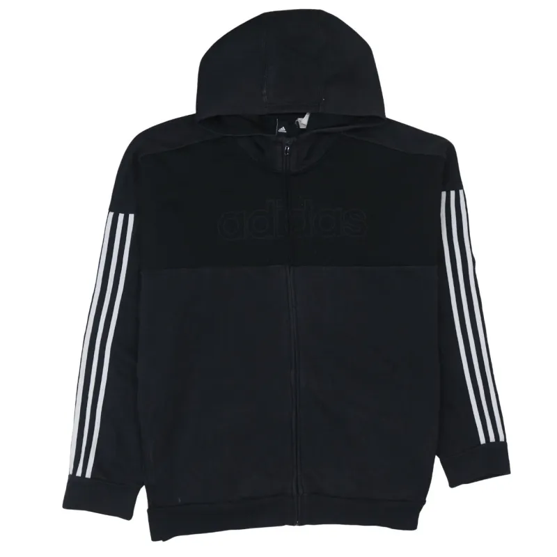 Adidas Black Hoodie Women’s XLarge Full Zip Three Stripe Sleeves Embossed Logo Sweatshirt sold by Vintage Club