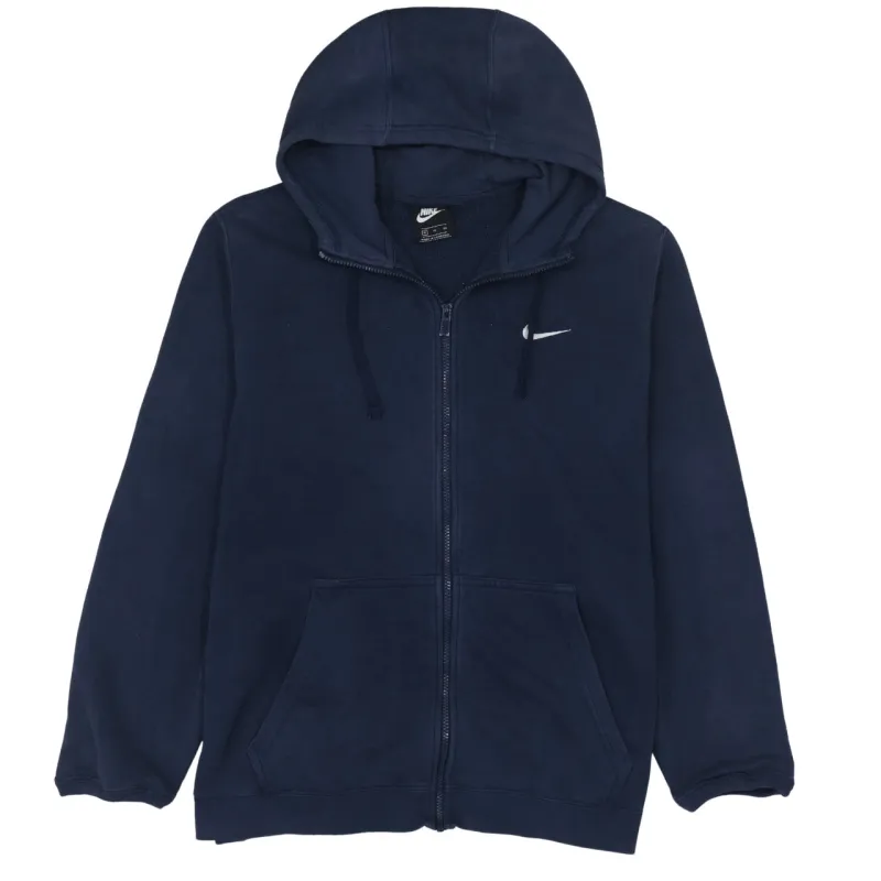 Nike Navy Blue Full Zip Hoodie Men's XLarge Embroidered Swoosh Split Pocket Fleece Top sold by Vintage Club