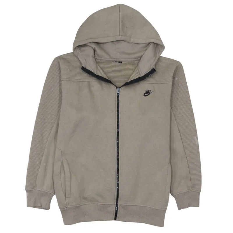 Nike Beige Full Zip Hoodie Women’s XLarge Embroidered Swoosh Ribbed Panels Pockets Sweatshirt sold by Vintage Club