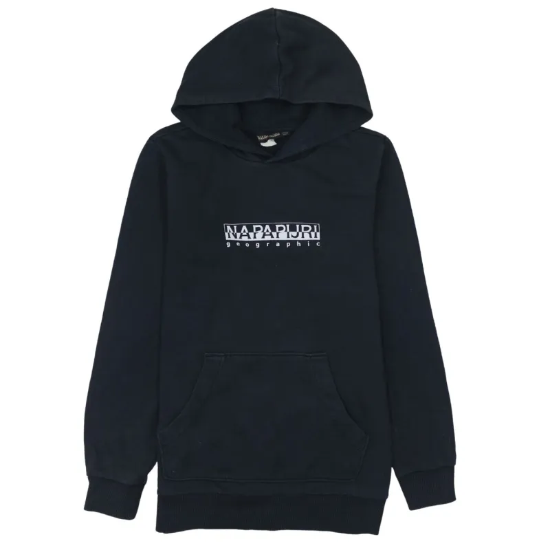 Napapijri Black Hoodie Men's XSmall Printed Logo Front Pocket Pullover Sweatshirt sold by Vintage Club