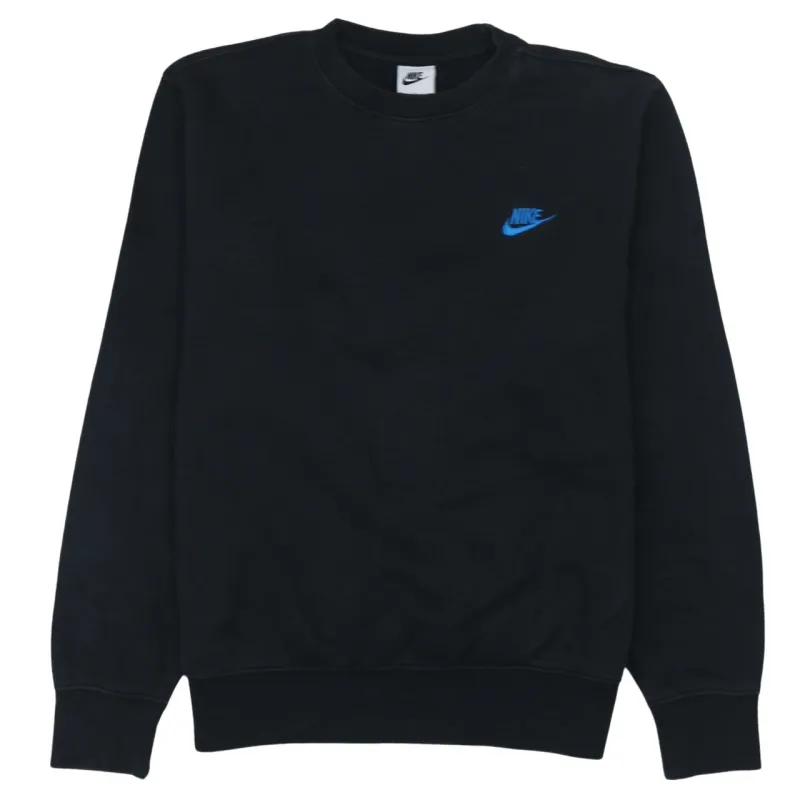 Nike Black Sweatshirt Men's Small Embroidered Blue Swoosh Logo Crewneck Pullover Fleece Top sold by Vintage Club