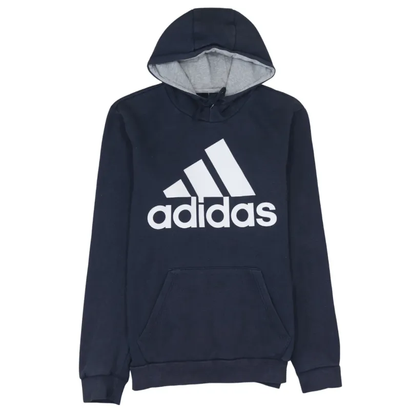 Adidas Navy Blue Hoodie Men's Small Big Printed Logo Fleece Lined Pullover Sweatshirt made by Adidas