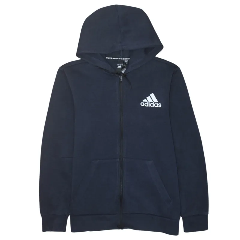Adidas Navy Blue Hoodie Women’s Medium Full Zip Printed Logo Split Pocket Sweatshirt sold by Vintage Club