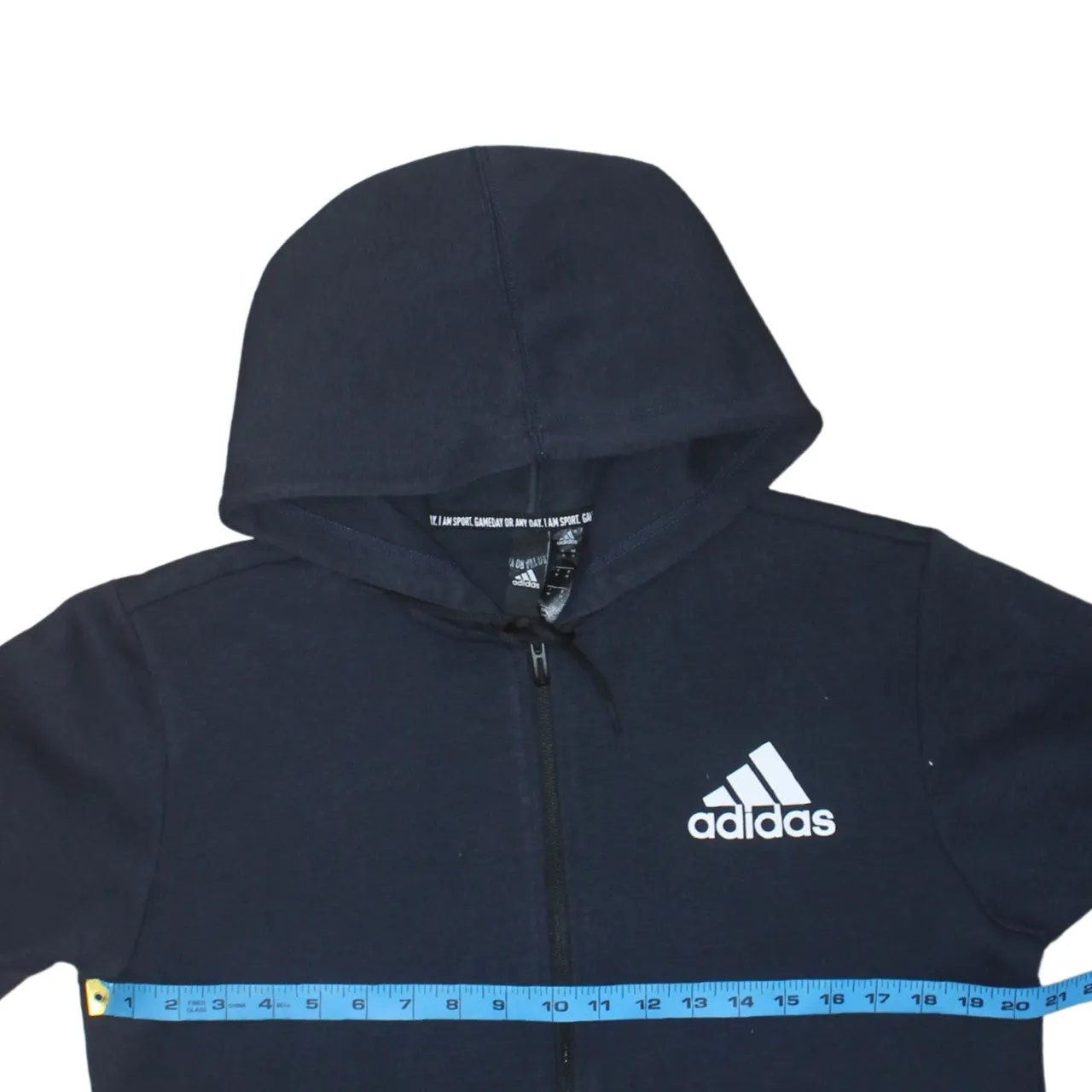 Adidas Navy Blue Hoodie Women’s Medium Full Zip Printed Logo Split Pocket Sweatshirt sold by Vintage Club product image thumbnail 5