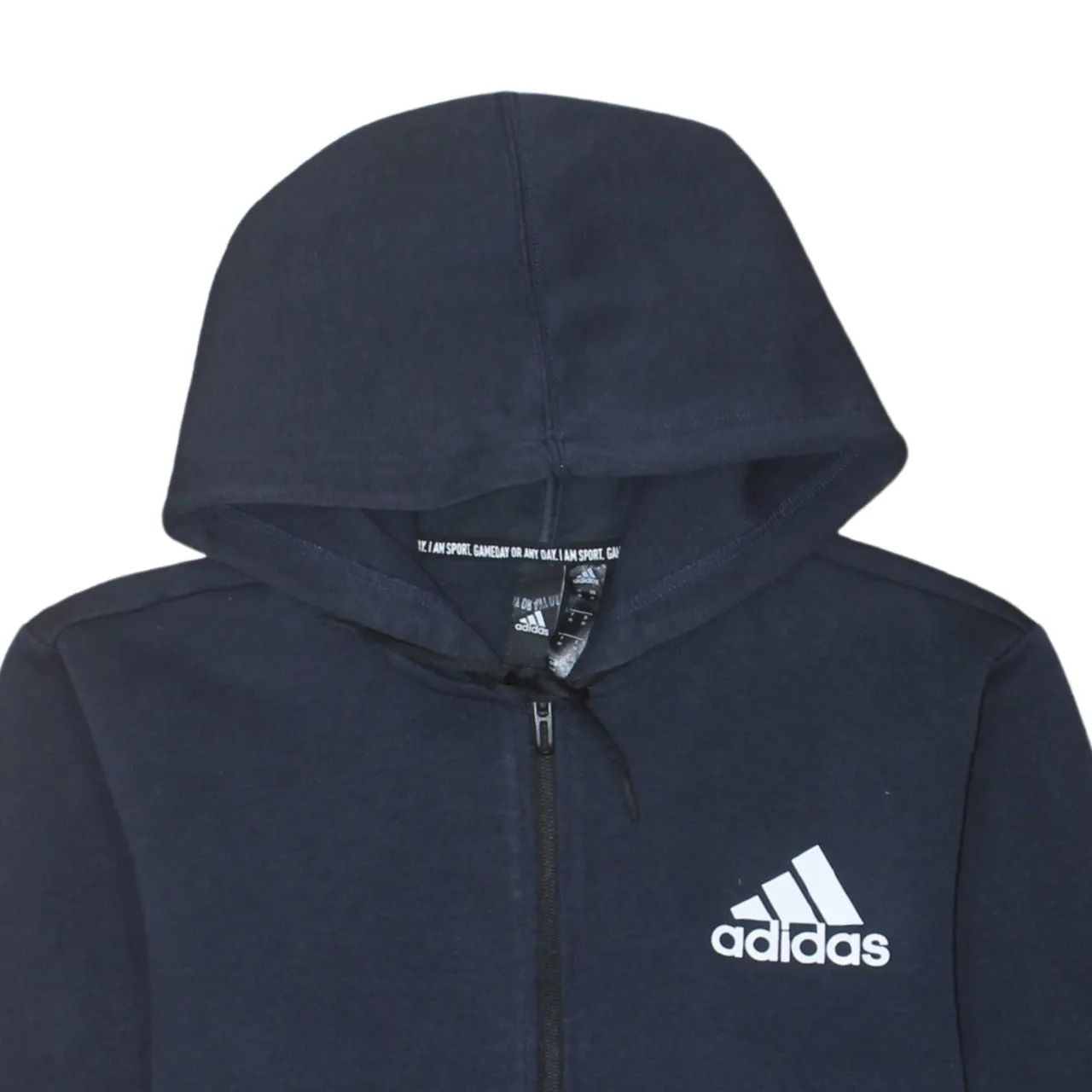 Adidas Navy Blue Hoodie Women’s Medium Full Zip Printed Logo Split Pocket Sweatshirt sold by Vintage Club product image thumbnail 3