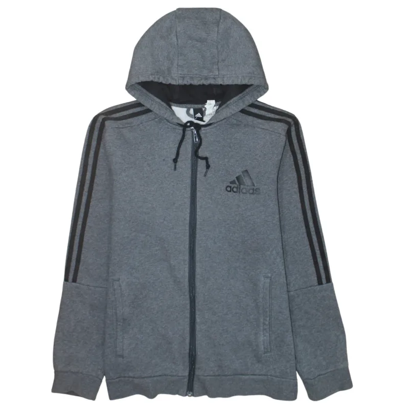 Adidas Grey Full Zip Hoodie Women’s Medium Embroidered Logo Three Stripe Sleeves Sweatshirt sold by Vintage Club