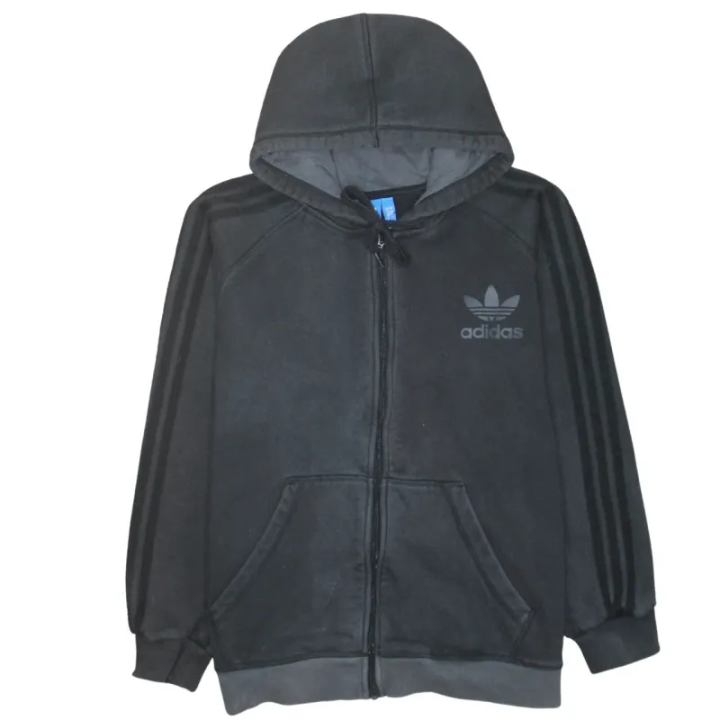Adidas Black Zip Hoodie Men's Large Trefoil Logo Three Stripe Sleeves Sweatshirt Top sold by Vintage Club