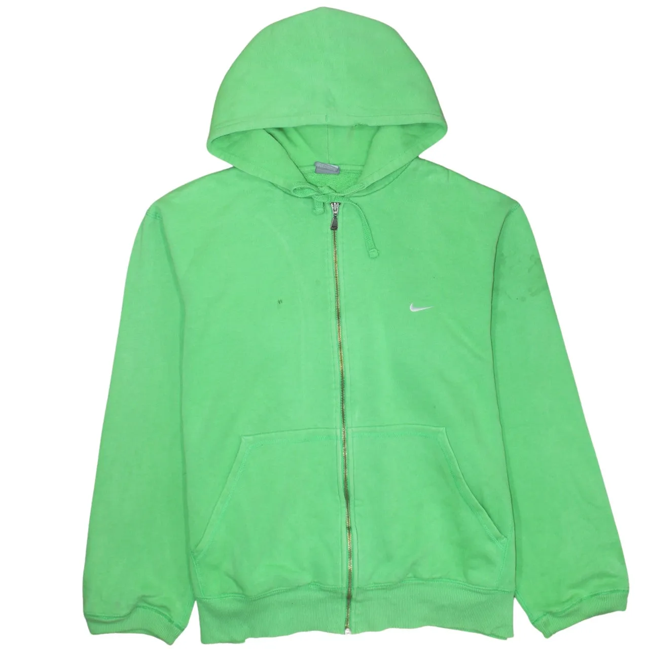 Nike Bright Green Hoodie Men's XLarge Full Zip Embroidered Swoosh Split Pocket Sweatshirt sold by Vintage Club